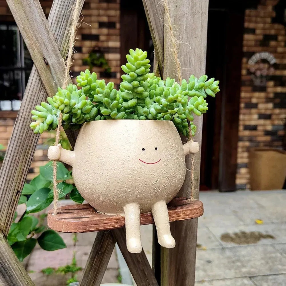  Cozy Wall Swing Planter – Cheerful Resin Pot with Personality